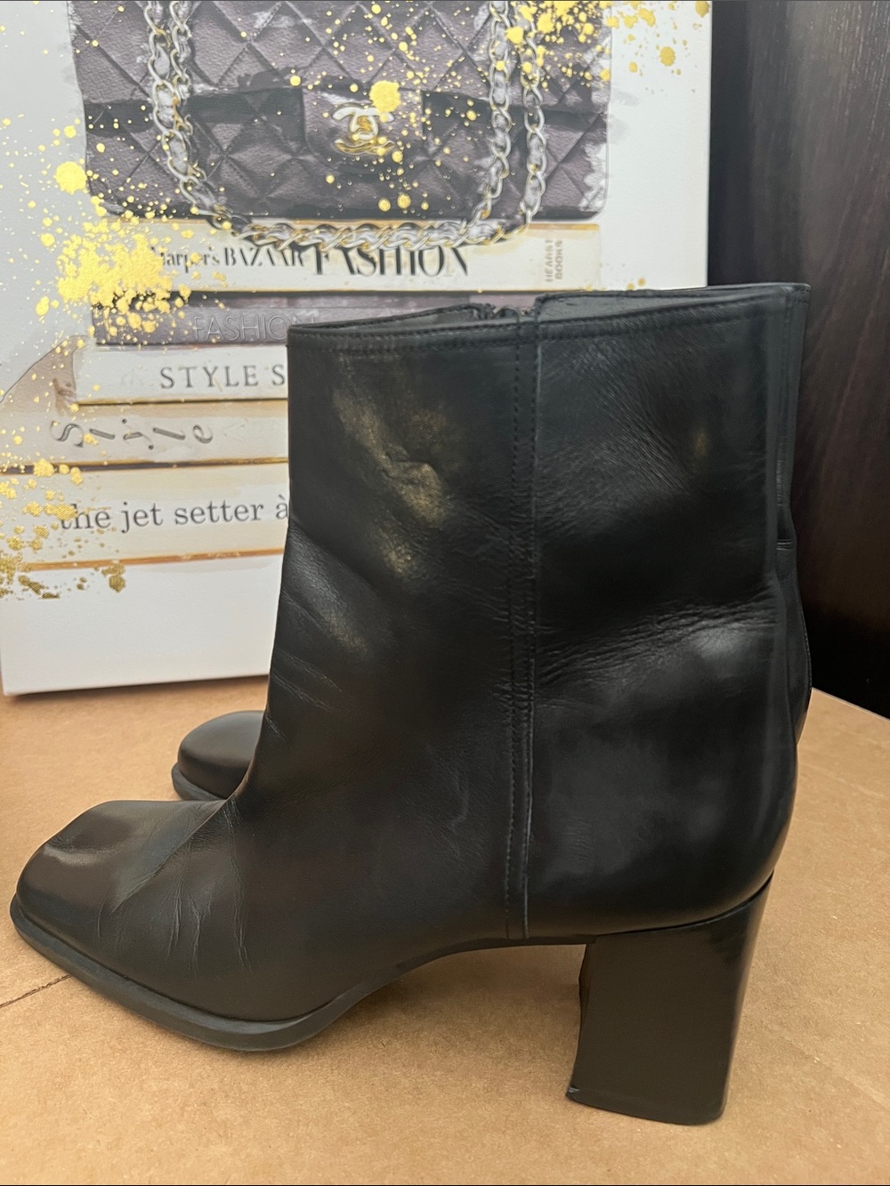 Nine-west Women's Black Leather Boots size 9M Block Heel Pre-Loved Condition